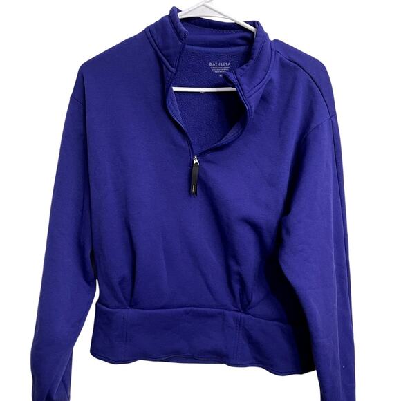 Athleta Altitude Polartec Half Zip Cropped Purple Sweatshirt Size M Cozycore - Picture 1 of 3